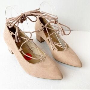 NWT SZ 7 Espirit Pink Blush Wrap Block Heels